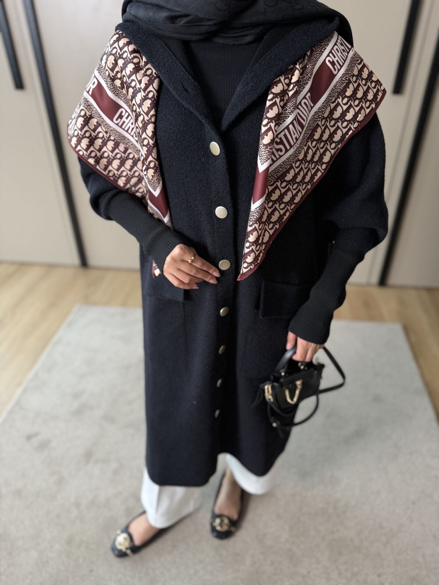 Angora Kolu Triko Detaylı Hırka Siyah