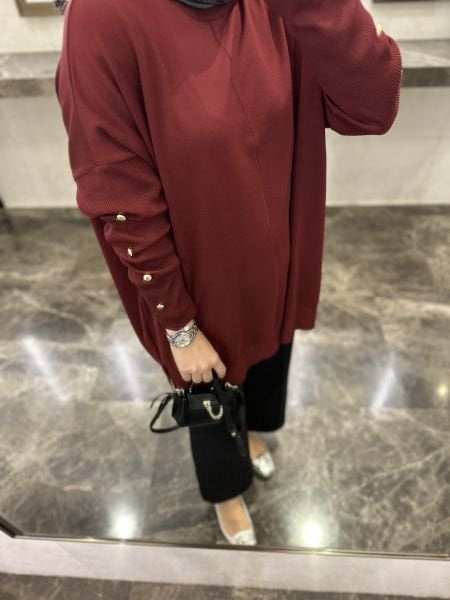 Kolları düğmeli kazak BORDO / ÖN SİPARİŞ