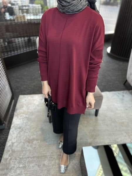 Kolları düğmeli kazak BORDO / ÖN SİPARİŞ