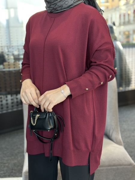 Kolları düğmeli kazak BORDO / ÖN SİPARİŞ