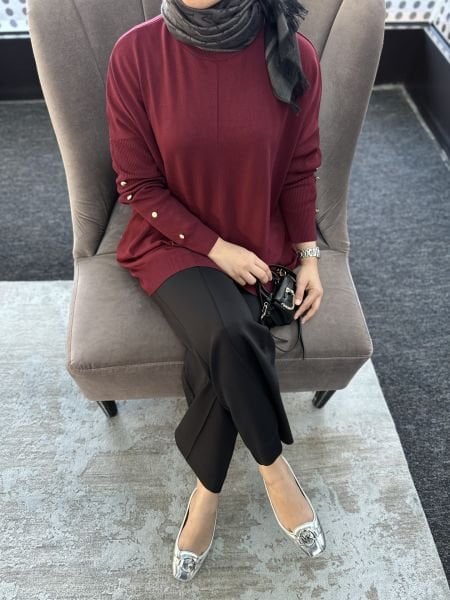 Kolları düğmeli kazak BORDO / ÖN SİPARİŞ