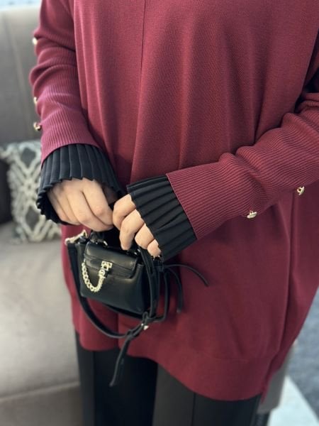 Kolları düğmeli kazak BORDO / ÖN SİPARİŞ