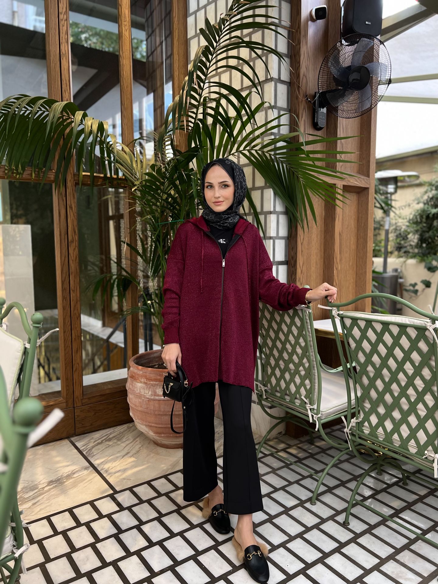 Merserize Bordo Simli Hırka