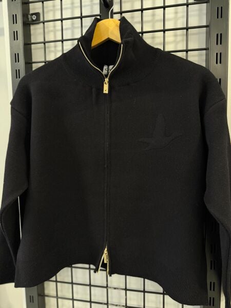 Logolu çift Fermuar siyah