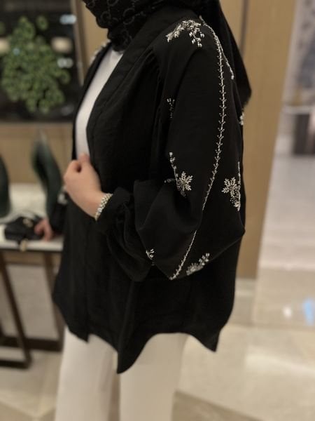 İşlemeli Kimono Siyah