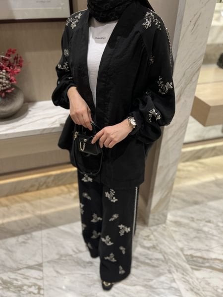 İşlemeli Kimono Takım Siyah / ÖN SİPARİŞ