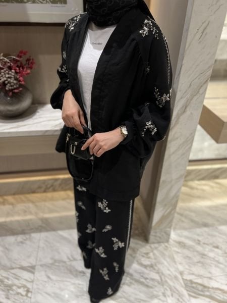 İşlemeli Kimono Takım Siyah / ÖN SİPARİŞ