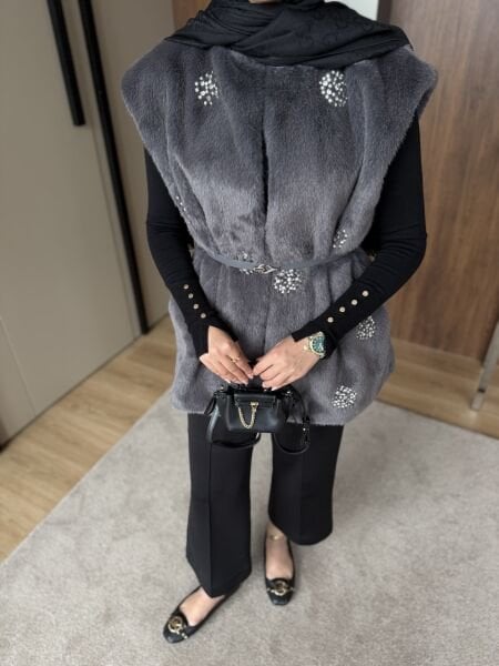 Taşlı Kürk Yelek / ANTRASİT