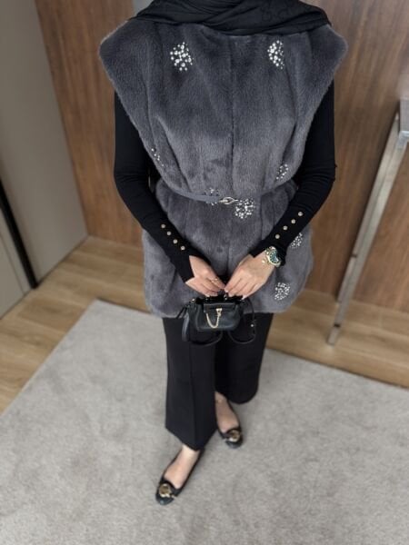 Taşlı Kürk Yelek / ANTRASİT