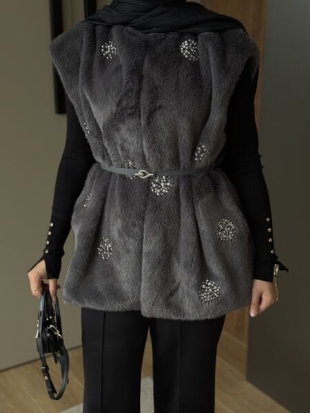 Taşlı Kürk Yelek / ANTRASİT