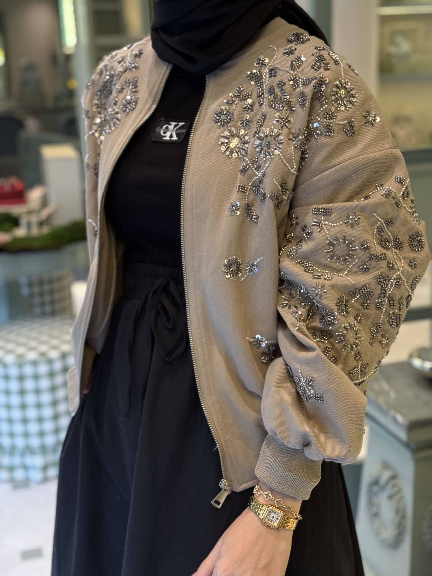 İthal işlemeli ceket bej