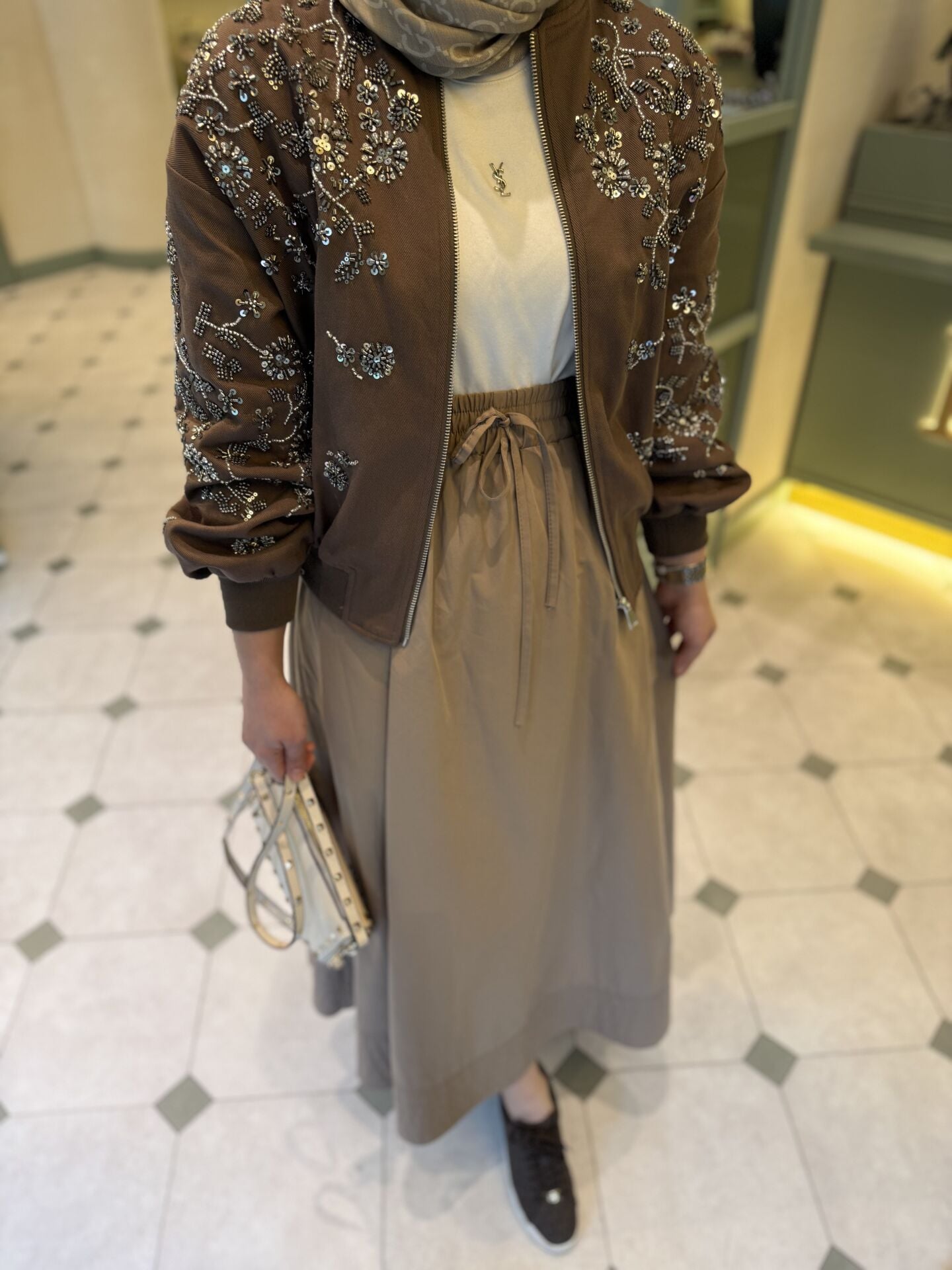 İthal işlemeli ceket kahve