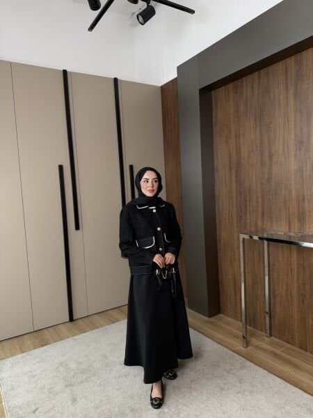 Tüvit Dokulu Ceket Siyah