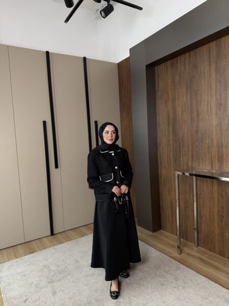 Tüvit Dokulu Ceket Siyah