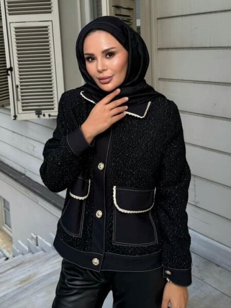 Tüvit Dokulu Ceket Siyah