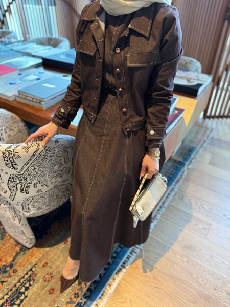 Kot Gömlekli Elbise Kahverengi