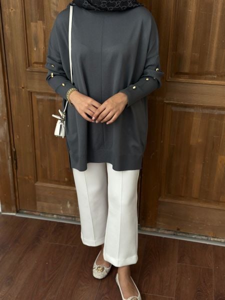 Kolları düğmeli kazak antrasit