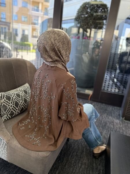 İşlemeli Kimono / KAHVERENGİ