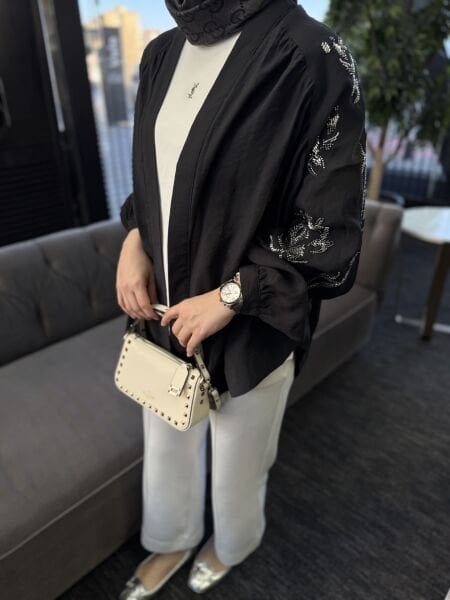 Yeni işlemeli kimono siyah