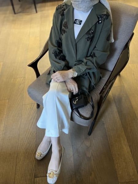 Pul detaylı kimono haki