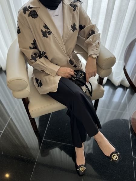 Pul detaylı kimono bej