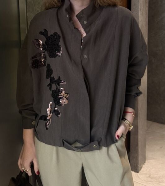 Pul payet işlemeli tencel Bomber ceket