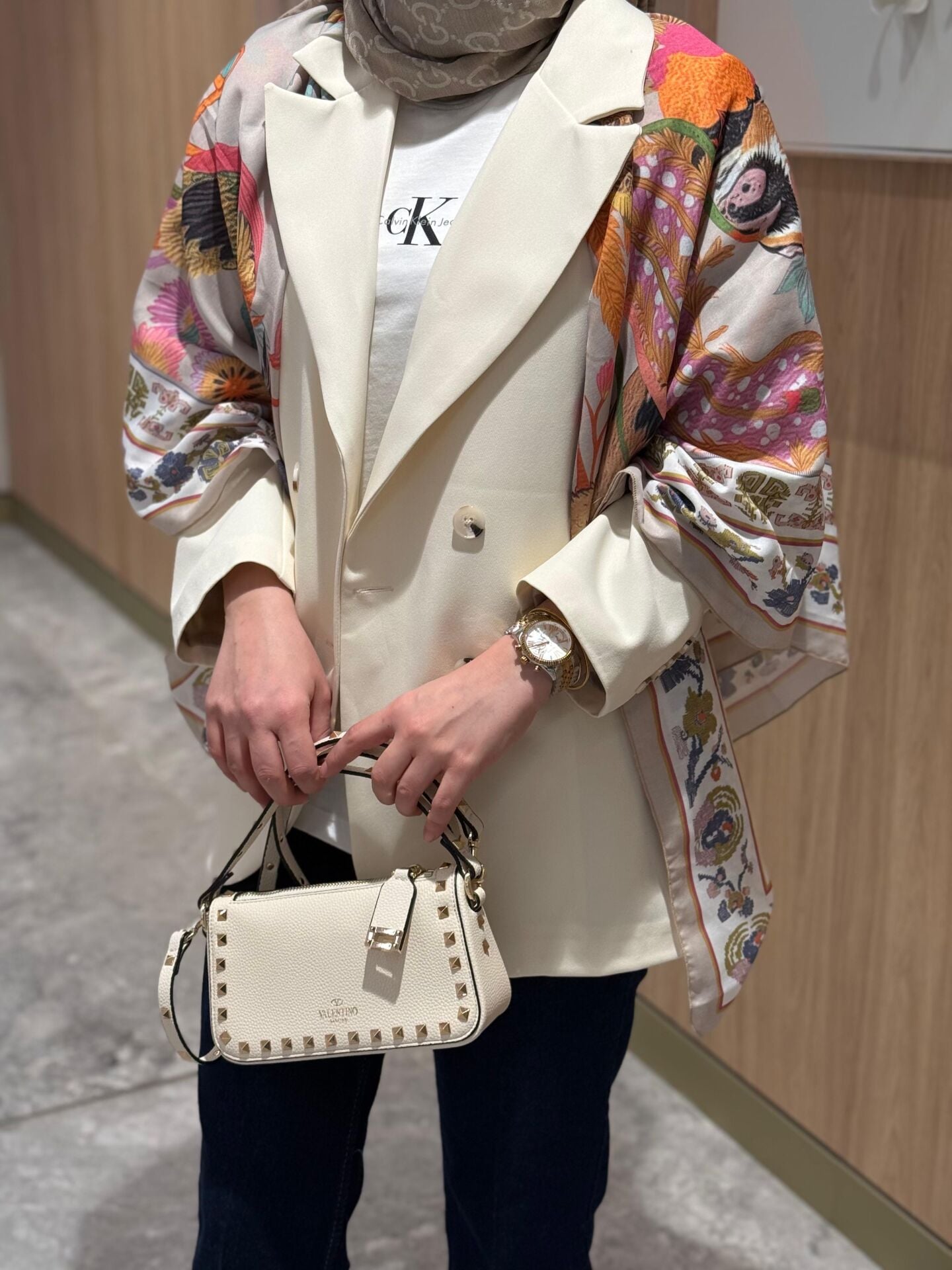 Blazer ceket Ekru