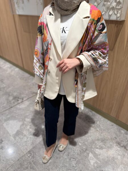 Blazer ceket Ekru