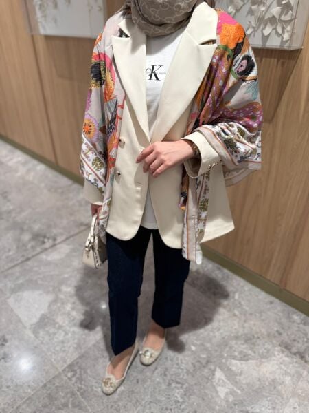 Blazer ceket Ekru