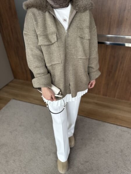 Kürklü Hırka Vizon