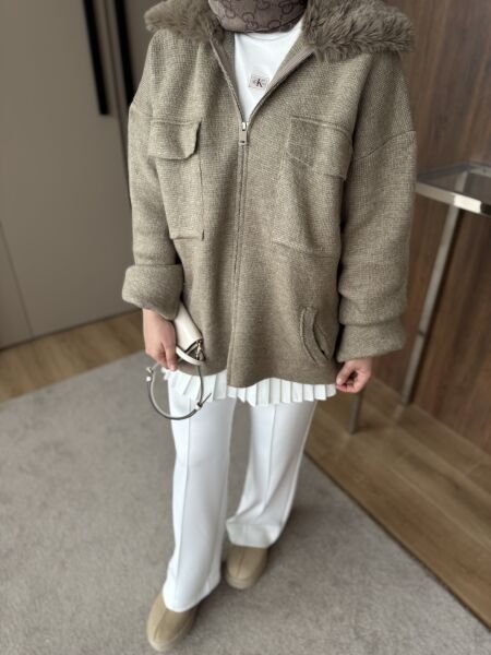 Kürklü Hırka Vizon