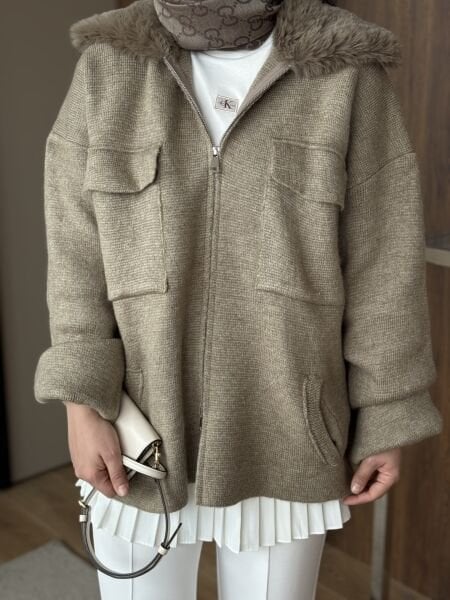 Kürklü Hırka Vizon