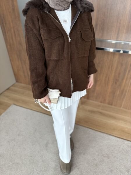 Kürklü Hırka Kahve