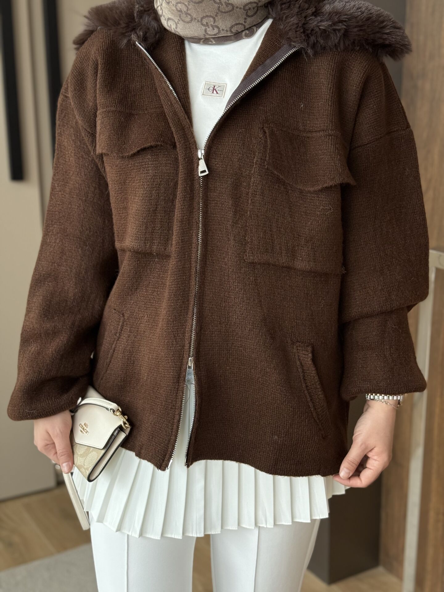 Kürklü Hırka Kahve