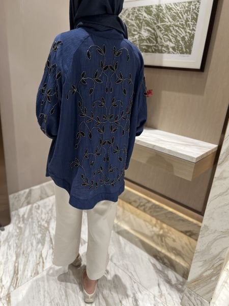 Lerry İşlemeli Kimono Mavi