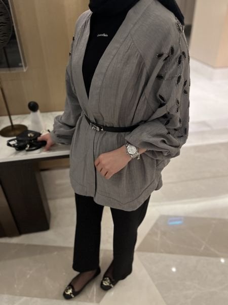 Lerry İşlemeli Kimono Gri