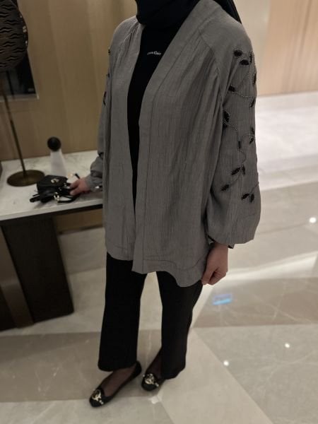 Lerry İşlemeli Kimono Gri