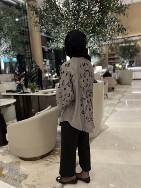 Lerry İşlemeli Kimono Gri