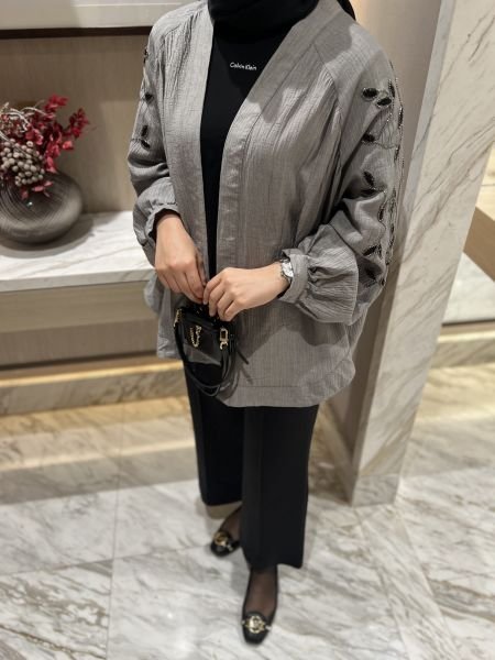 Lerry İşlemeli Kimono Gri