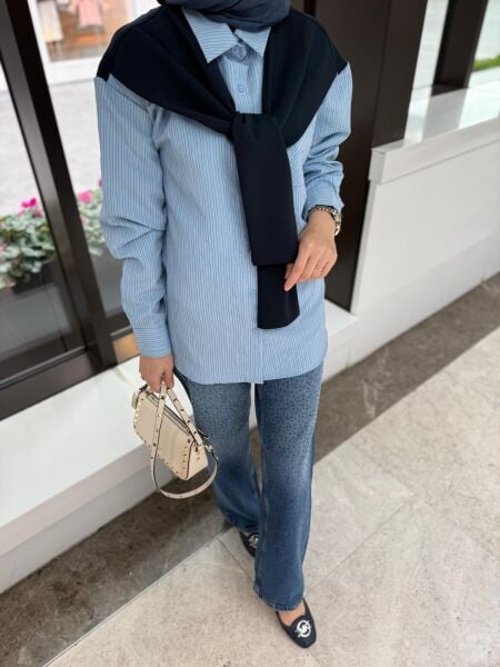 Bağlamalı gömlek Mavi