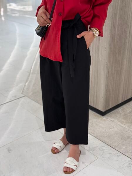 Yandan bağlamalı pantolon siyah