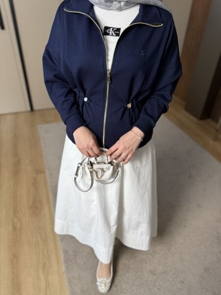 Bym Belden Büzgülü Lacivert Hırka