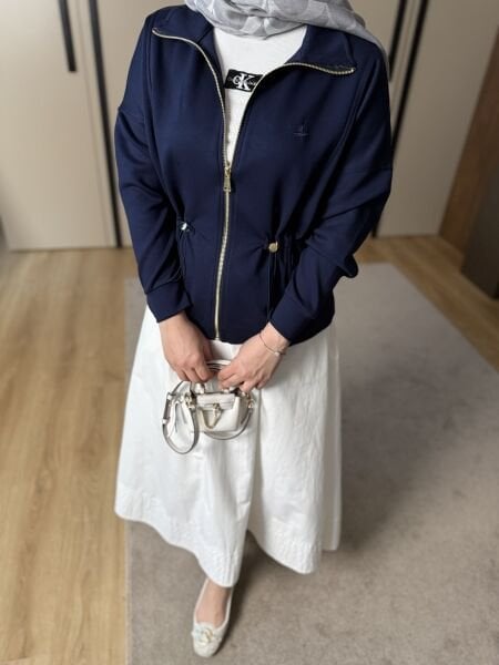 Bym Belden Büzgülü Lacivert Hırka