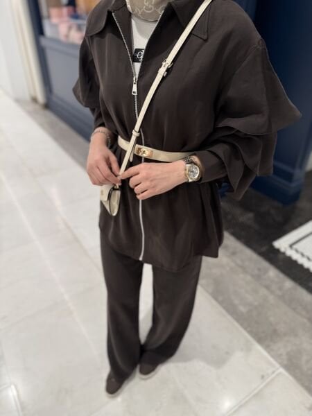 Kolu volanlı Modal takım kahverengi