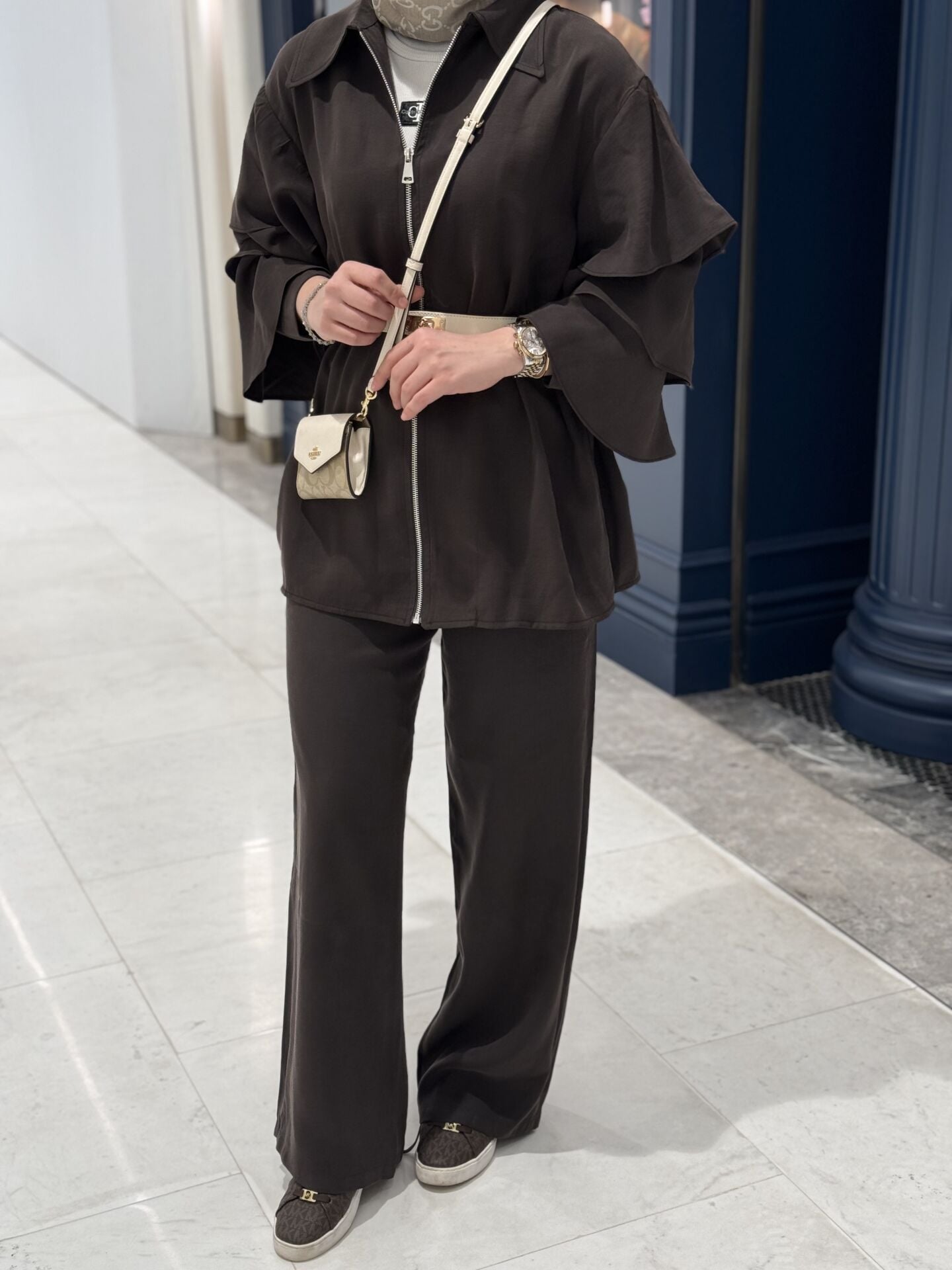 Kolu volanlı Modal takım kahverengi