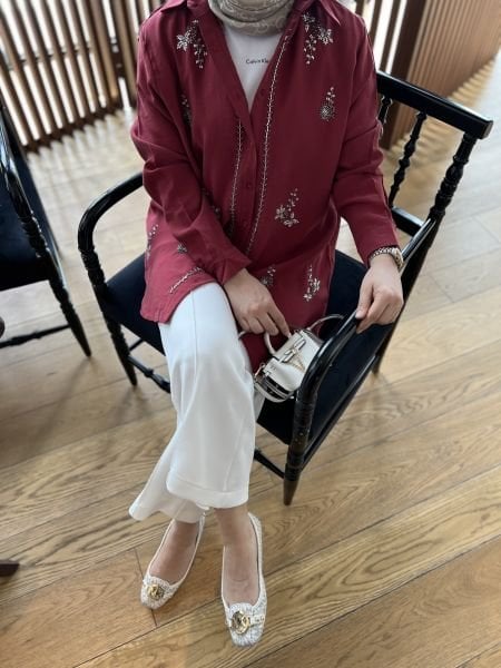 İşlemeli Gömlek Bordo