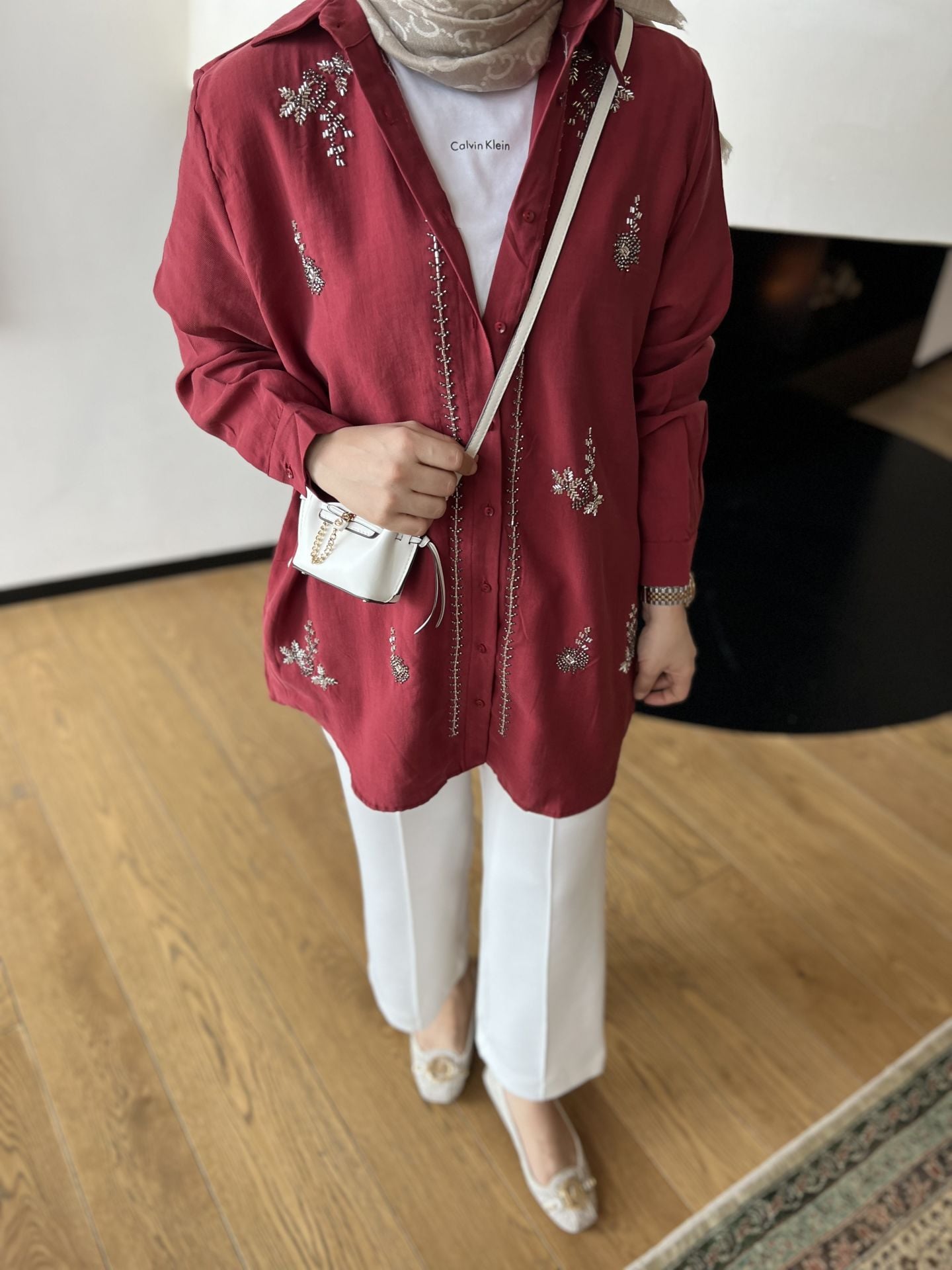 İşlemeli Gömlek Bordo