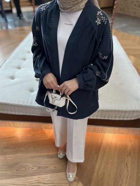 İşlemeli Kimono Lacivert / ÖN SİPARİŞ