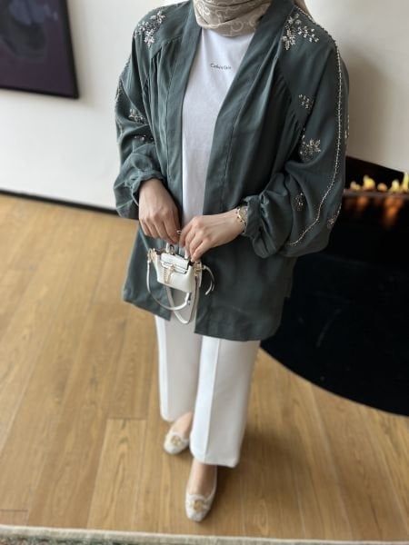 İşlemeli Kimono PETROL