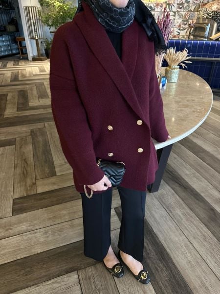 Triko düğme detaylı hırka bordo